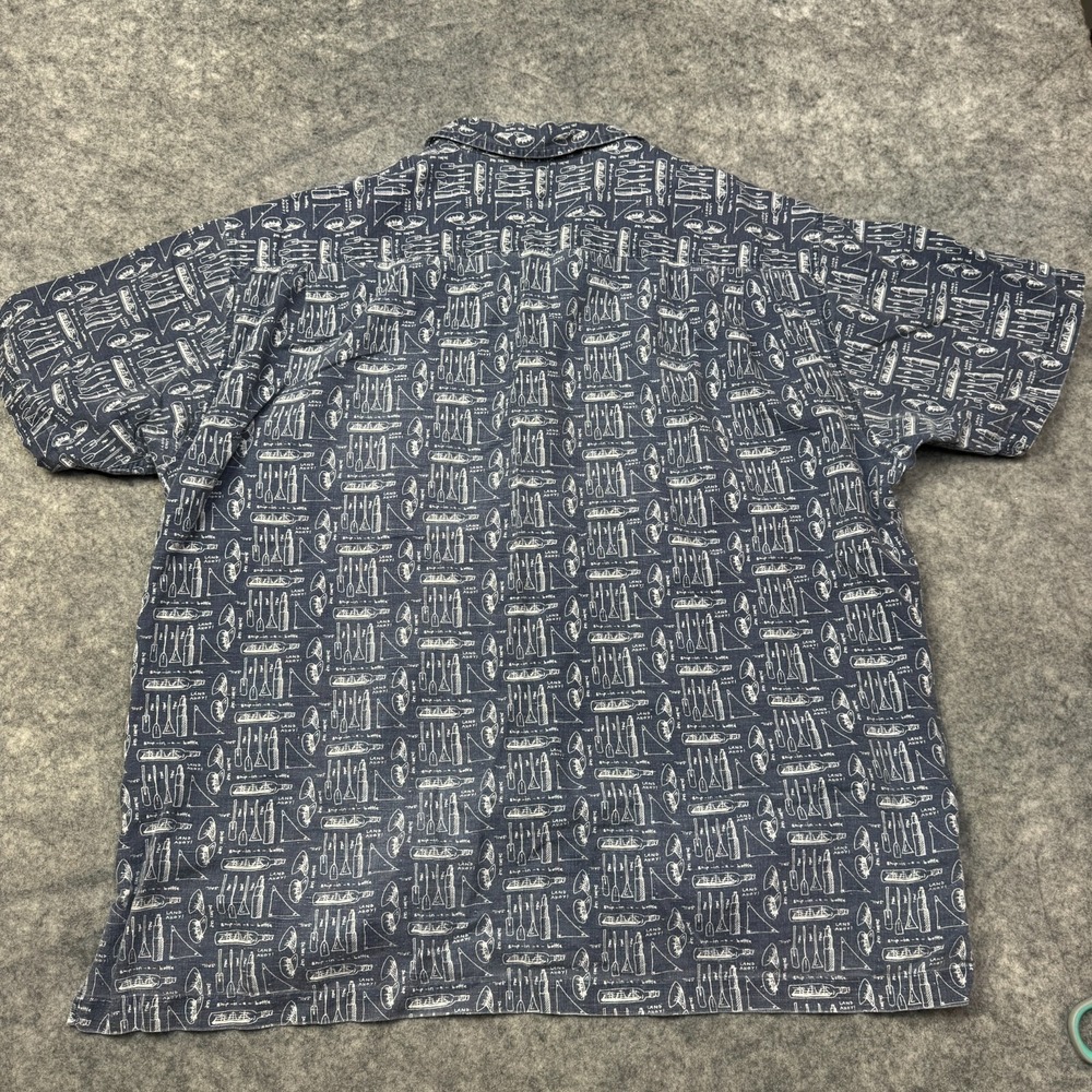 VTG Gap Shirt Mens Large Blue Nautical Ship Bottle Linen Blend Button Up Travel - Picture 2 of 7